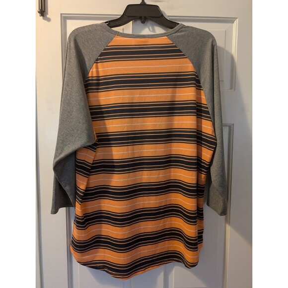 LuLaRoe 3XL Orange Black Stripe Raglan Baseball Tee Shirt Gray Sleeves Women’s - Picture 7 of 10